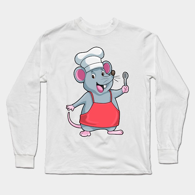 Rat as Chef with Cooking apron & Wooden spoon Long Sleeve T-Shirt by Markus Schnabel